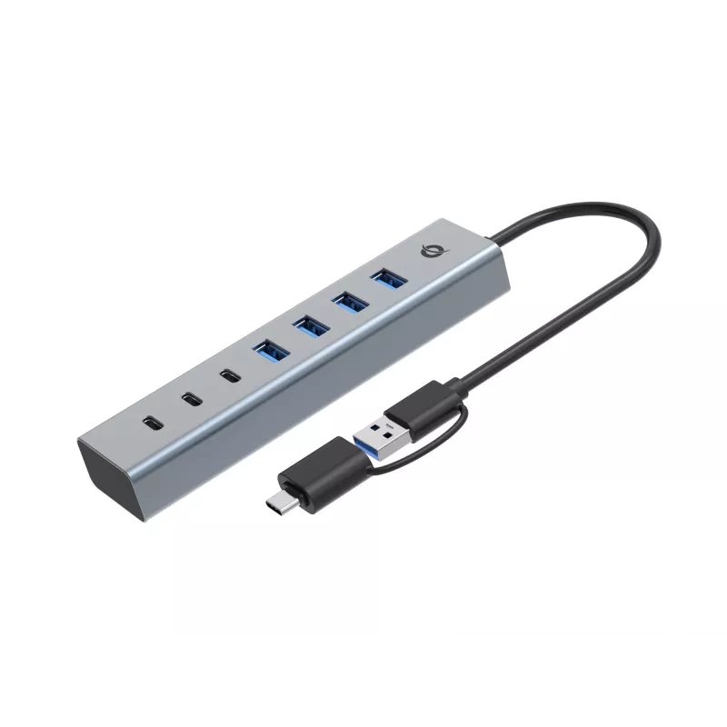 Conceptronic HUBBIES20GP 7 prievadų USB 3.0 šakotuvas su maitinimo adapteriu, 5 Gbps, USB-C x 3, USB-A x 4