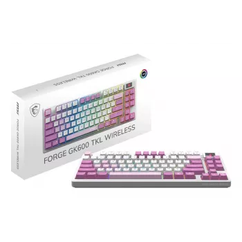MSI FORGE GK600 TKL WIRELESS VIOLET klaviatūra, skirta žaidimams USB + Bluetooth QWERTY ispaniška rožinė, violetinė, balta