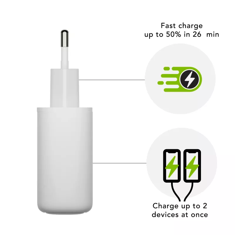 „dbramante1928 re-charge Pro“ – ES sieninis įkroviklis, 2x USB-C, 20 W, baltas