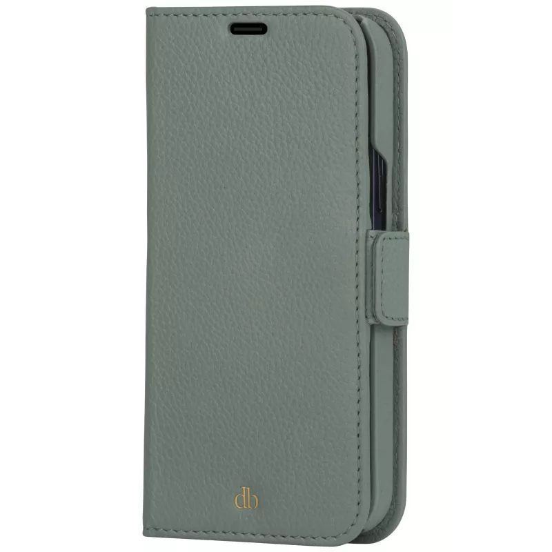 Dėklas-piniginė dbramante1928 New York skirtas Apple iPhone 13 Pro, žalios spalvos, 3 kortelių kišenės, tinka 6,1 colio (15,5 cm) įstrižainės ekranui