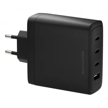 dbramante1928 re-charge IT EU sieninis įkroviklis — 3× USB-C (bendra galia 140 W) + 1× USB-A, patalpų, AC, juodas