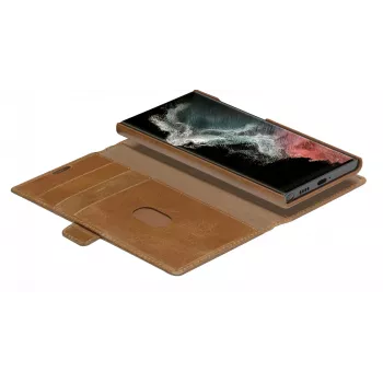 Dėklas-knygelė dbramante1928 Lynge Samsung Galaxy S22 Ultra, tan, tinka iki 17,3 cm (6,8 col.) ekranui, stalinis stovas