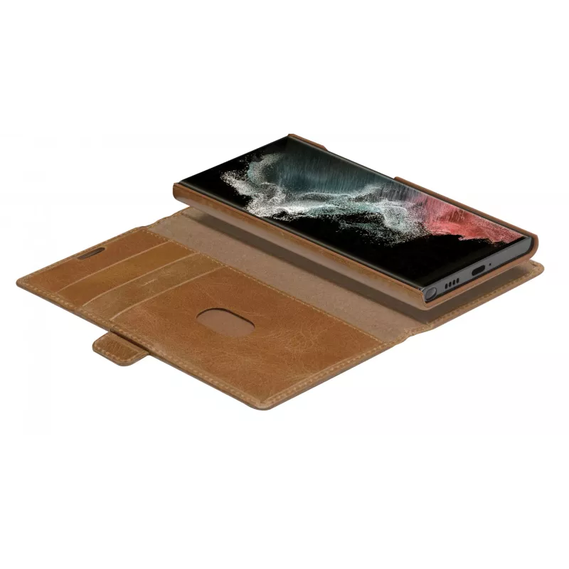 Dėklas-knygelė dbramante1928 Lynge Samsung Galaxy S22 Ultra, tan, tinka iki 17,3 cm (6,8 col.) ekranui, stalinis stovas