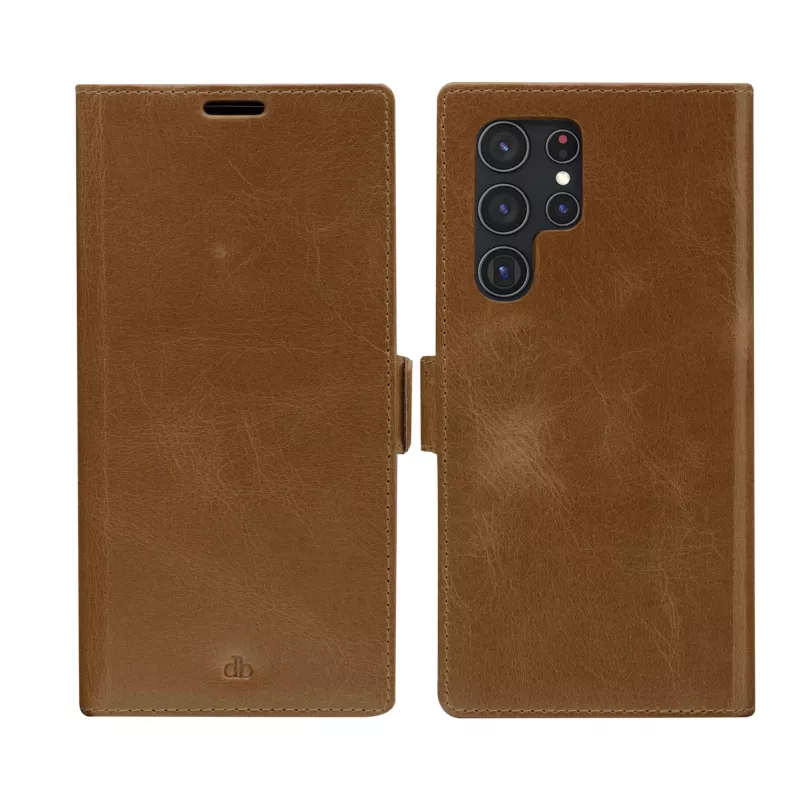 Dėklas-knygelė dbramante1928 Lynge Samsung Galaxy S22 Ultra, tan, tinka iki 17,3 cm (6,8 col.) ekranui, stalinis stovas