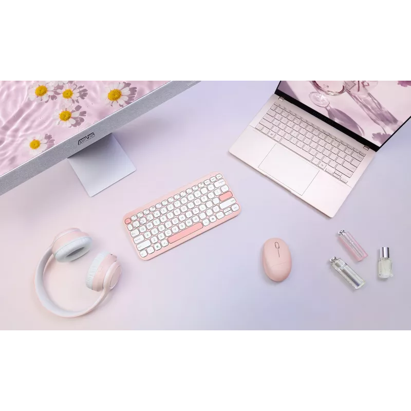 Belaidė ASUS Marshmallow KW100 75% Bluetooth klaviatūra — QWERTZ vokiečių k., žirkliniai jungikliai, rožinė