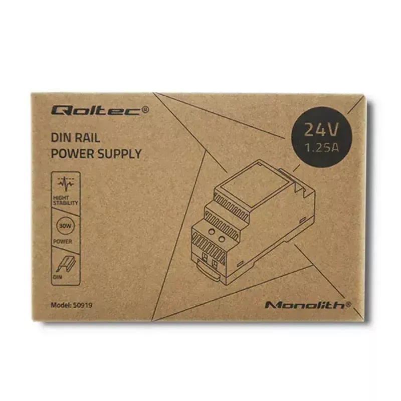 DIN bėgio maitinimo blokas QOLTEC 30W 24V 1.25A pilkas