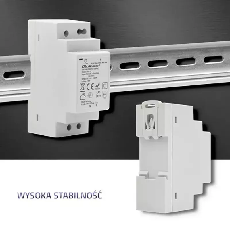 DIN bėgio maitinimo blokas QOLTEC 30W 24V 1.25A pilkas