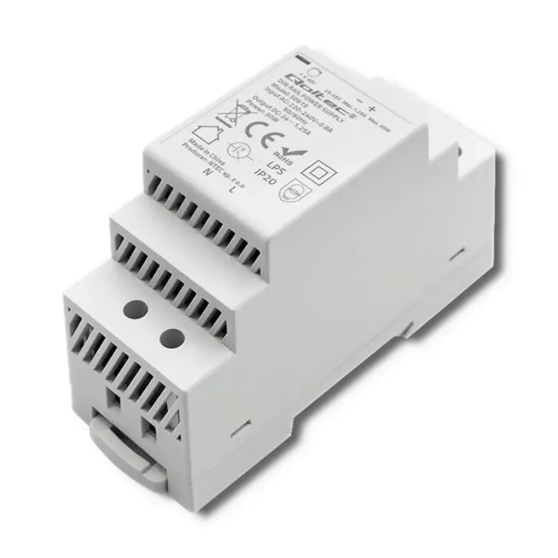 DIN bėgio maitinimo blokas QOLTEC 30W 24V 1.25A pilkas