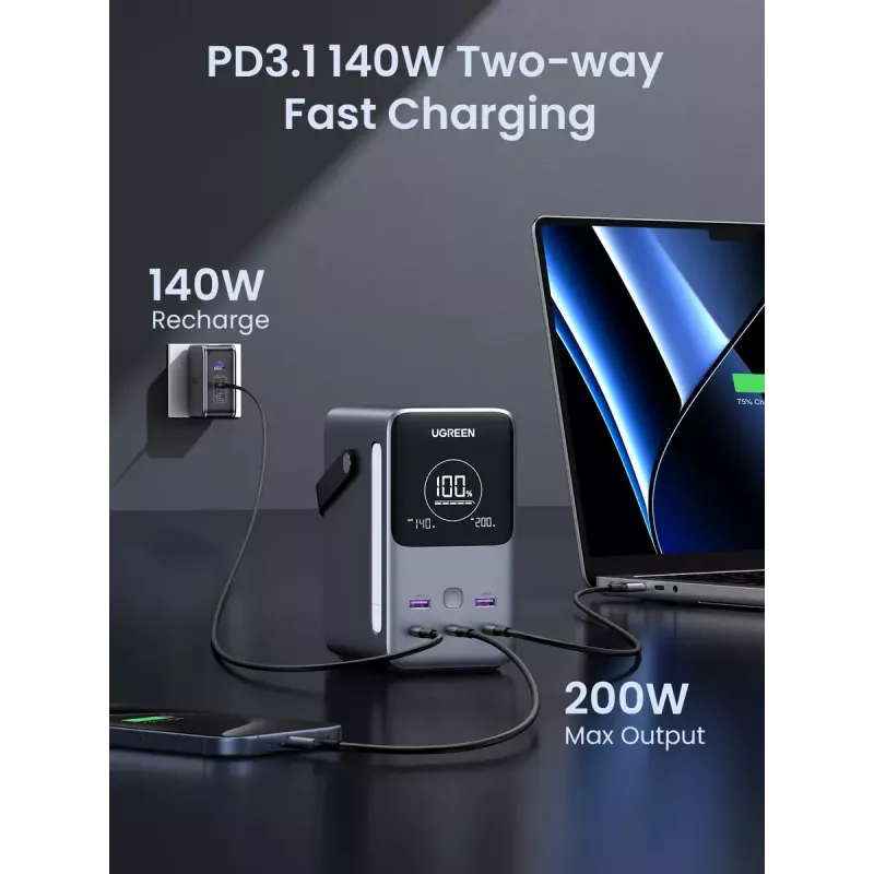 Ugreen Nexode išorinė baterija 48000 mAh ličio pilka