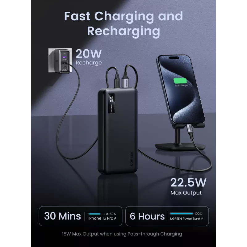 Ugreen 25683 išorinė baterija 20000 mAh Juoda