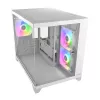 Mini bokšto PC korpusas Cougar FV150 ARGB baltas — Micro-ATX / Mini-ITX, šoninis langas, 2x120mm + 1x120mm ventiliatoriai, 2,5 colio ir 3,5 colio nišos