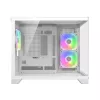 Mini bokšto PC korpusas Cougar FV150 ARGB baltas — Micro-ATX / Mini-ITX, šoninis langas, 2x120mm + 1x120mm ventiliatoriai, 2,5 colio ir 3,5 colio nišos