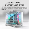Mini bokšto PC korpusas Cougar FV150 ARGB baltas — Micro-ATX / Mini-ITX, šoninis langas, 2x120mm + 1x120mm ventiliatoriai, 2,5 colio ir 3,5 colio nišos