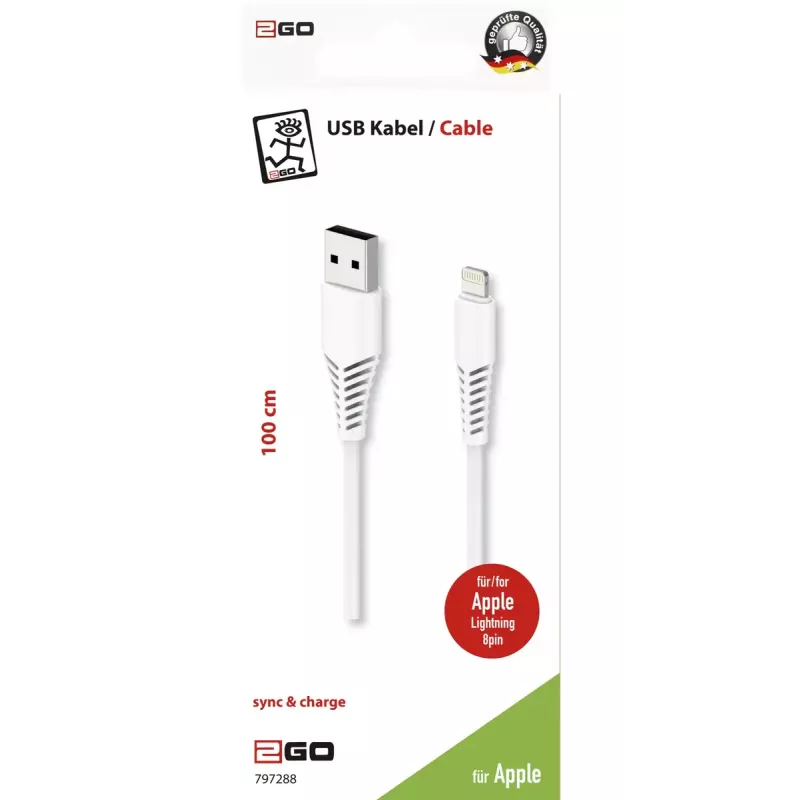 Lightning laidas 2GO 797288 1 m Baltas USB B