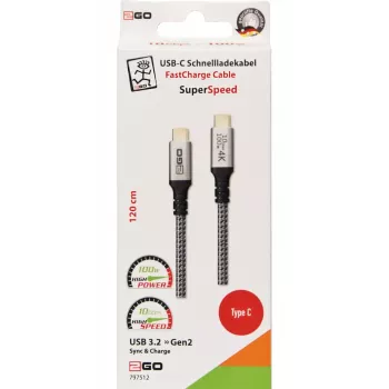USB laidas 2GO 797512 USB 3.2 Gen 2 1,2 m USB C juoda, sidabrinė