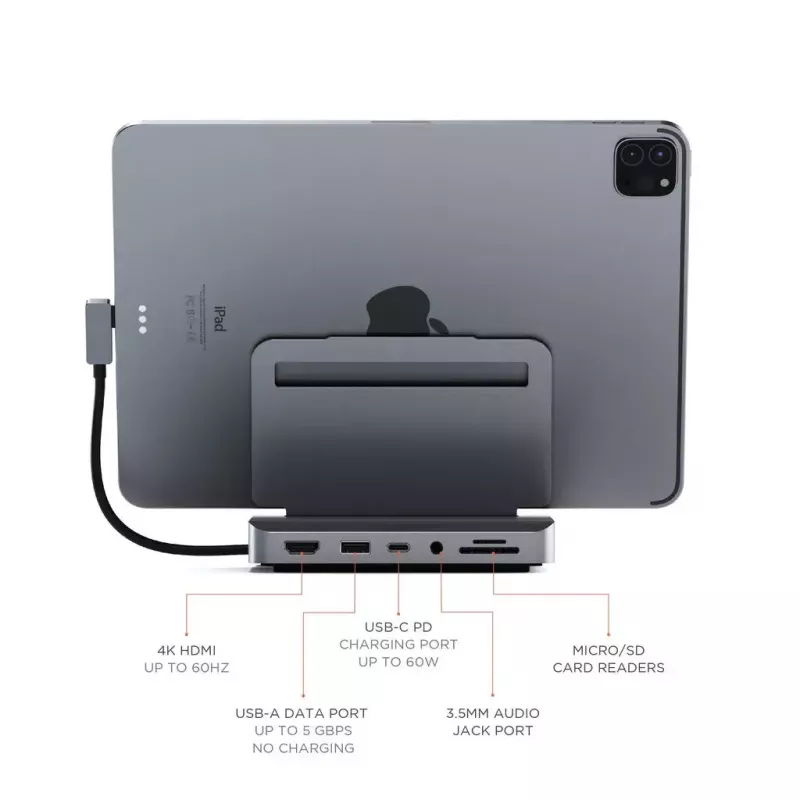 Nešiojamojo kompiuterio dokas Satechi ST-TCSHIPM USB-C (USB 3.2 Gen 1) su HDMI, SD/MicroSD, 60W PD, pilkas
