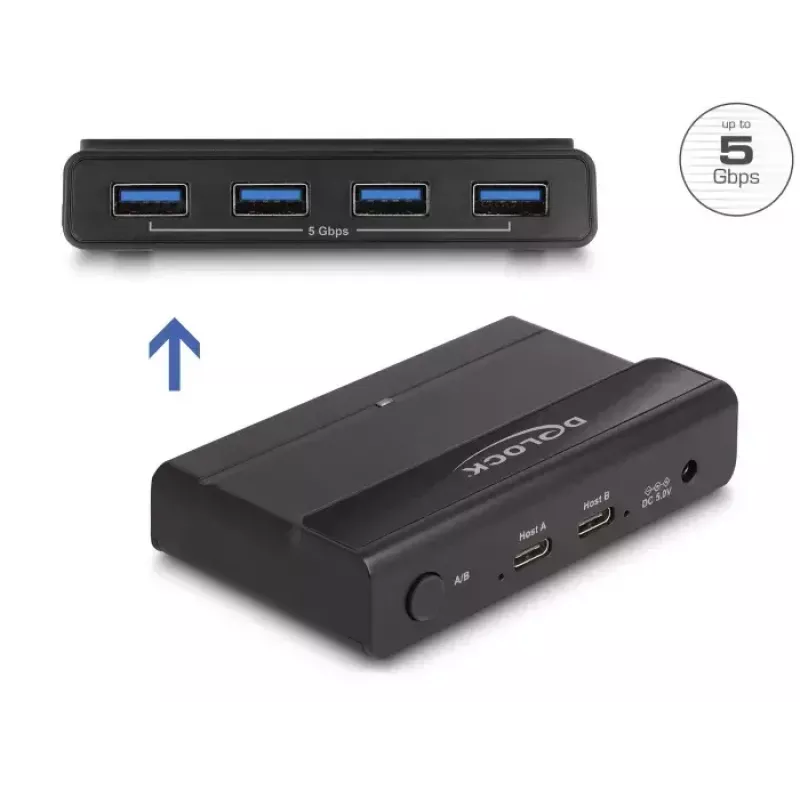 DeLOCK USB jungiklis 4 įrenginiai 2 pagrindiniai kompiuteriai 5 Gbps juoda
