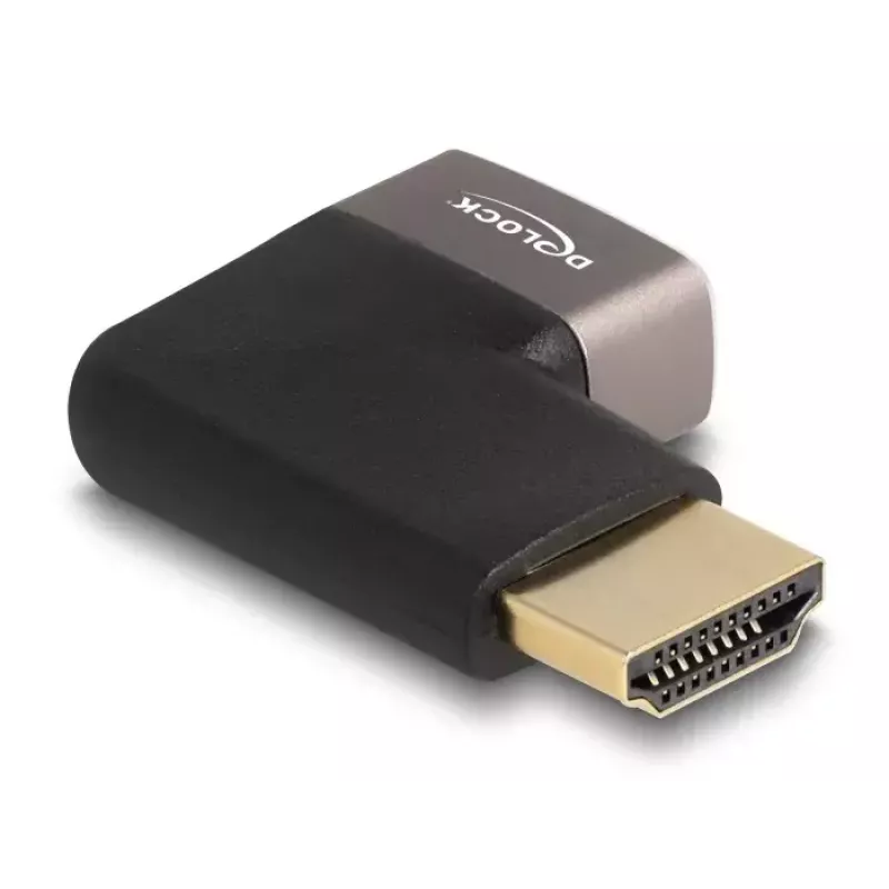DeLOCK HDMI adapteris, kištukas – lizdas, 90° į dešinę kampuotas, 8K 60 Hz, pilkas metalas