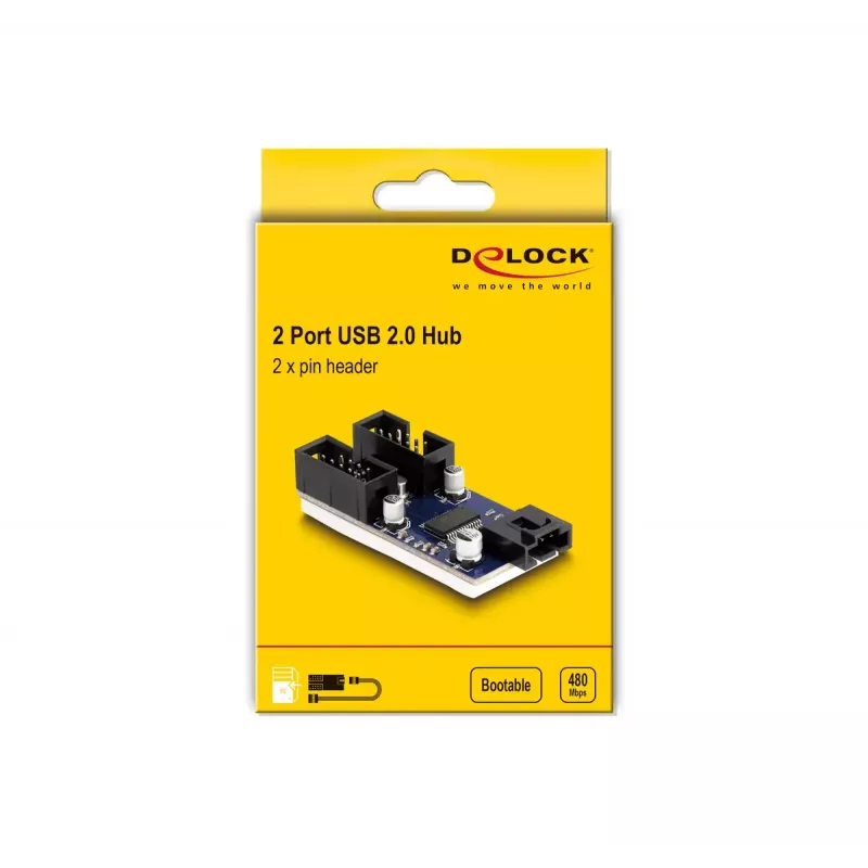 DeLOCK USB 2.0 pin header male Hub 2 Port Mėlyna Juoda