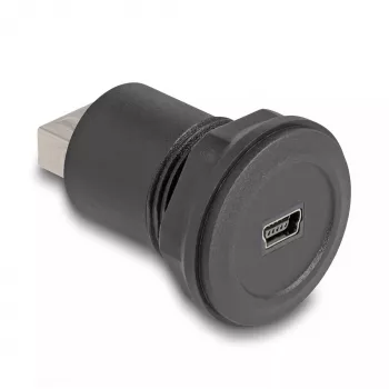 DeLOCK USB 2.0 Type Mini-B to USB 2.0 Type-A įmontuota jungtis juoda