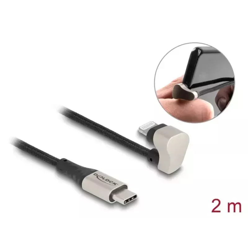 Duomenų ir įkrovimo laidas DeLOCK USB Type-C į Lightning 180° kampuotas 2m MFi
