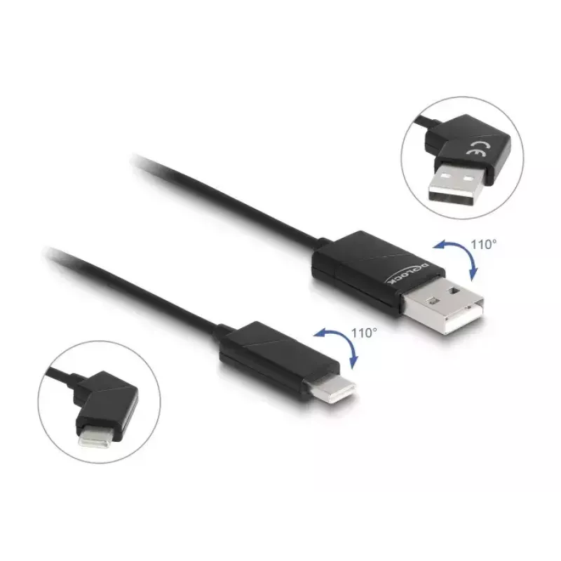 DeLOCK USB 2.0 laidas Type-A kištukas į USB Type-C patinas pasukamas 60W 1,2m