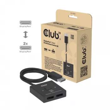 DisplayPort 2‑in‑1 Bi‑directional Switch CLUB3D CSV-1009 — 2x DisplayPort outputs, 8K@60Hz, Juoda