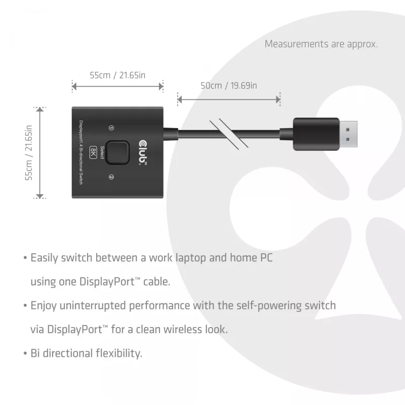 DisplayPort 2‑in‑1 Bi‑directional Switch CLUB3D CSV-1009 — 2x DisplayPort outputs, 8K@60Hz, Juoda