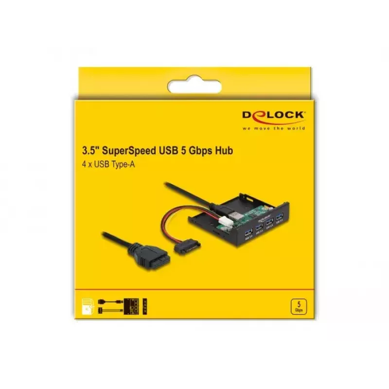 DeLOCK vidinis 3,5 colio USB 3.2 Gen 1 šakotuvas, 4 prievadų, juodas