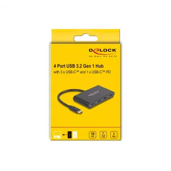 DeLOCK USB 3.2 Gen 1 USB Type-C koncentratorius 3 x USB Type-C lizdas 1 x USB Type-C PD 100 W