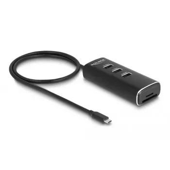 DeLOCK 3 prievadų USB šakotuvas 10 Gbps su SD Micro SD skaitytuvu Type-C 60 cm laidas