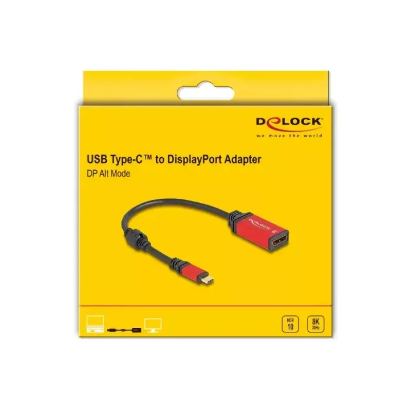 DeLOCK USB-C į DisplayPort adapteris 8K 30 Hz HDR raudonas