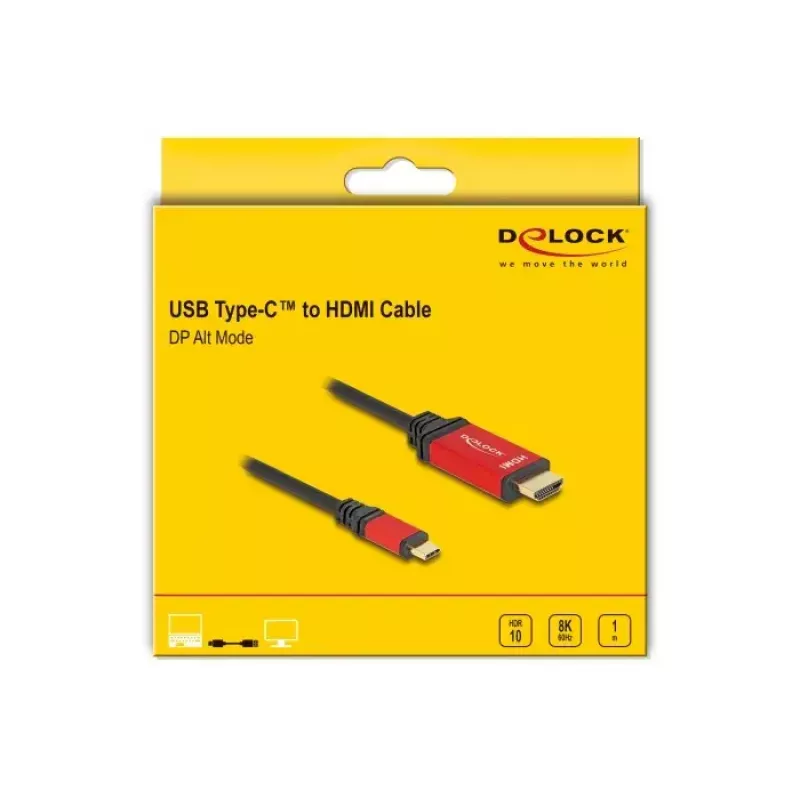 DeLOCK USB Type-C į HDMI kabelis, DP Alt Mode, 8K 60 Hz HDR, 1 m, raudonas
