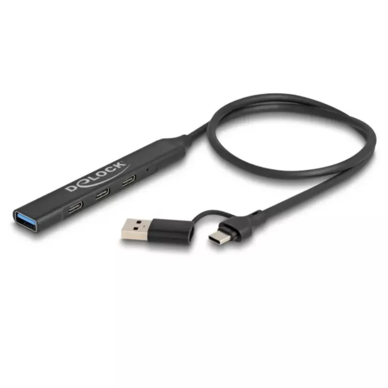 DeLOCK 4 prievadų plonas USB šakotuvas USB Type-C USB Type-A 5 Gbps juodas