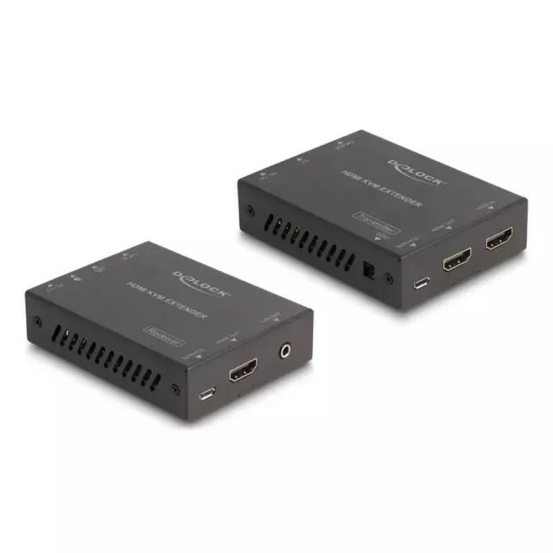 KVM plėtiklis DELOCK 65957 — HDMI ir USB siųstuvas ir imtuvas, laidinis, iki 70 m, 18 Gbit/s, 600 MHz, juodas