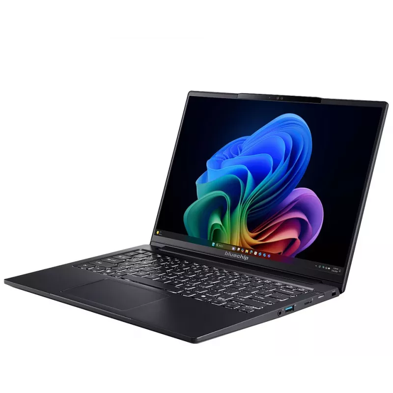 bluechip TRAVELline U14W17, Copilot+ PC Intel Core Ultra 5 135H Nešiojamas kompiuteris 35.6 cm (14 colių) 16 GB LPDDR5x-SDRAM 500 GB SSD Wi-Fi 7 (802.11be) Windows 11 Pro Juoda