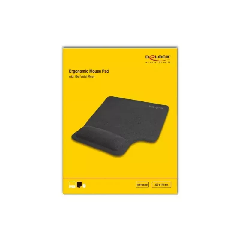 DeLOCK ergonominis pelės kilimėlis su geliniu riešo atrama kairiarankiams, juodas