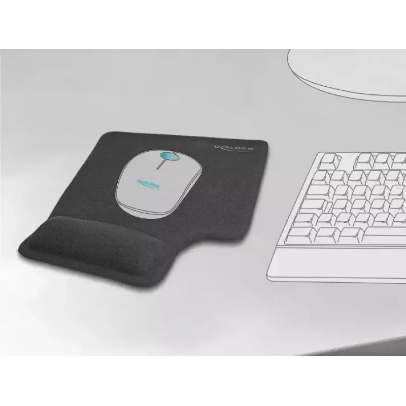 DeLOCK ergonominis pelės kilimėlis su geliniu riešo atrama kairiarankiams, juodas