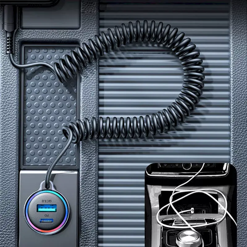 Automobilinis įkroviklis Joyroom JR-CL07 3-in-1 60W su įmontuotu USB-C laidu 1,6 m, juodas