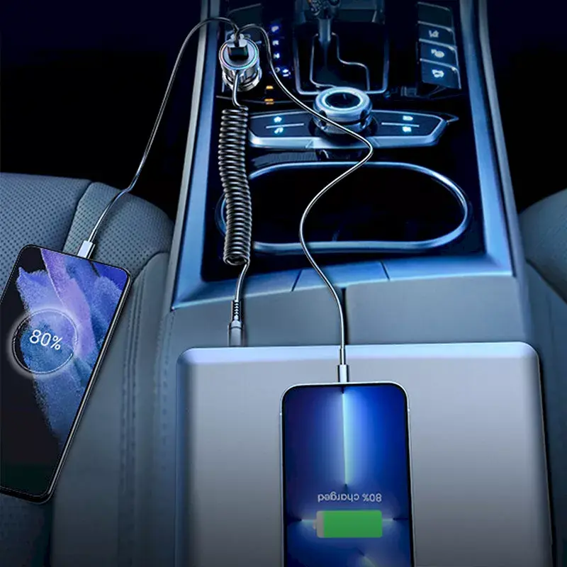 Automobilinis įkroviklis Joyroom JR-CL07 3-in-1 60W su įmontuotu USB-C laidu 1,6 m, juodas