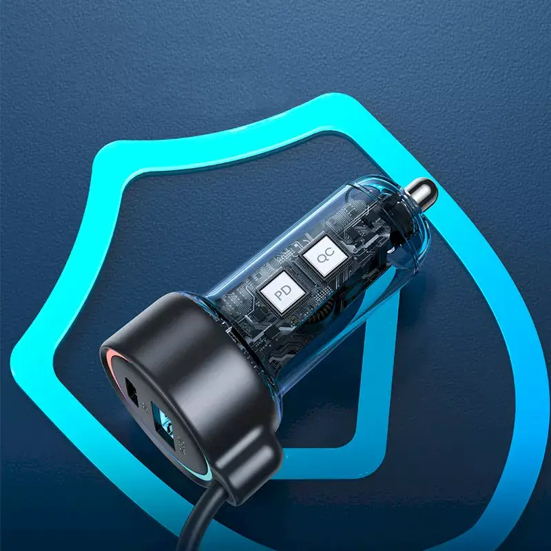 Automobilinis įkroviklis Joyroom JR-CL07 3-in-1 60W su įmontuotu USB-C laidu 1,6 m, juodas