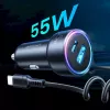Automobilinis įkroviklis Joyroom JR-CL07 3-in-1 60W su įmontuotu USB-C laidu 1,6 m, juodas
