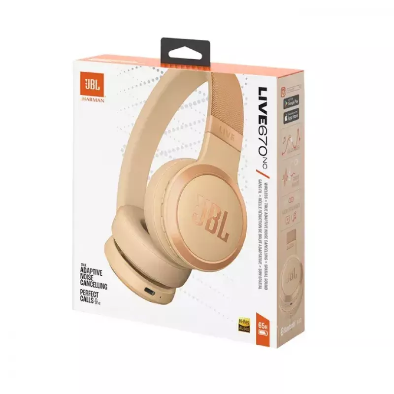 JBL Live 670NC ausinės Belaidės Galvos juostelė Skambučiai / muzika Bluetooth Smėlio spalvos