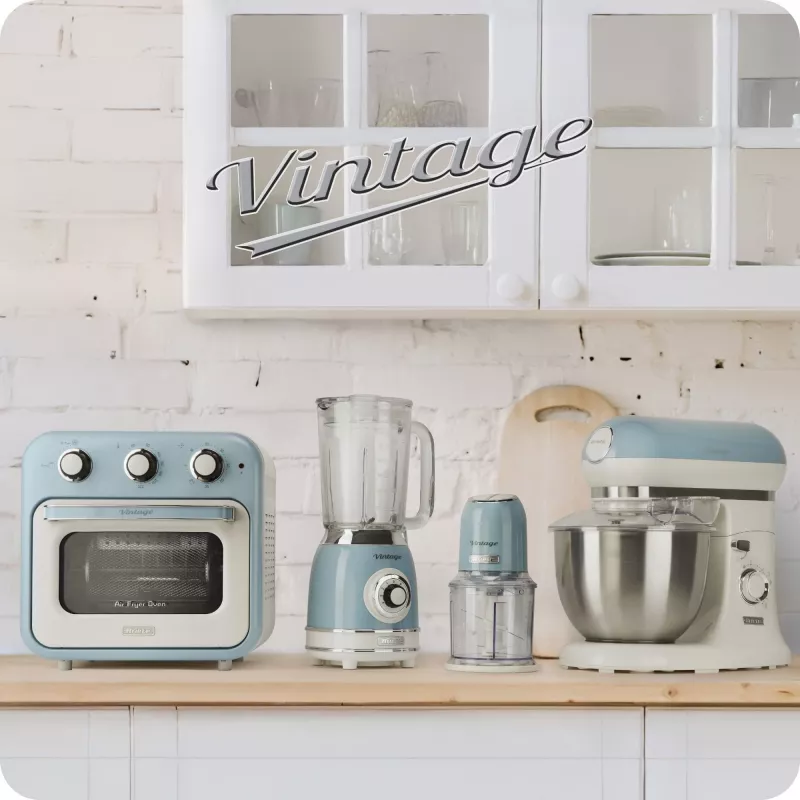 Ariete 583, „Vintage“ trintuvas su 1,5 litro stikline taure, 4 nerūdijančio plieno peiliais, 4 greičiais + impulsiniu režimu, 1000 W, mėlynas