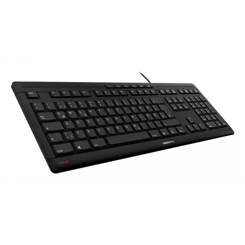 CHERRY STREAM klaviatūra Namams/Biurui USB QWERTY portugalų Juoda Pilka Viso dydžio 115 klavišų