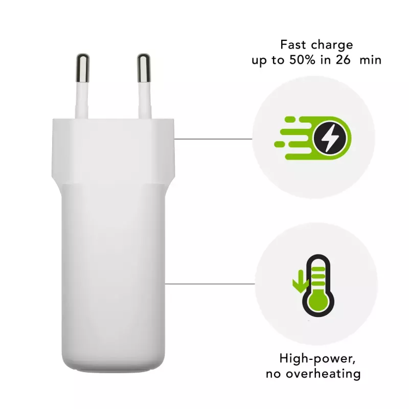 Sieninis USB-C įkroviklis 45 W d bramante re-charge Pro — vidinis AC, 110–240 V, baltas