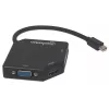 Manhattan Mini DisplayPort 1.2 to HDMI, DVI and VGA adapterio laidas (3-in-1), 25 cm, juodas, kištukas–lizdas, pasyvus, HDMI 4K@30Hz, VGA ir DVI 1080p@60Hz, atitinka MDP2VGDVHD, suderinamas su DVD-D, trejų metų garantija, blisteris