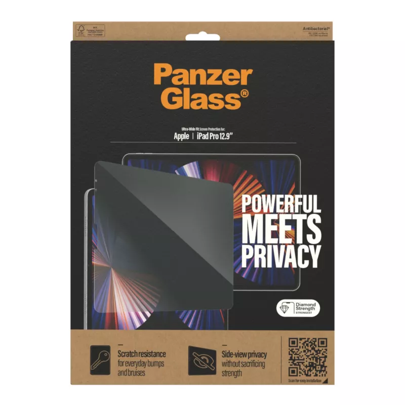 Ekrano apsauga „PanzerGlass“ stiklas „Apple iPad Pro 12.9“ col. (2018/2020/2021/2022) privatumo, grūdintas stiklas + PET, 32,8 cm