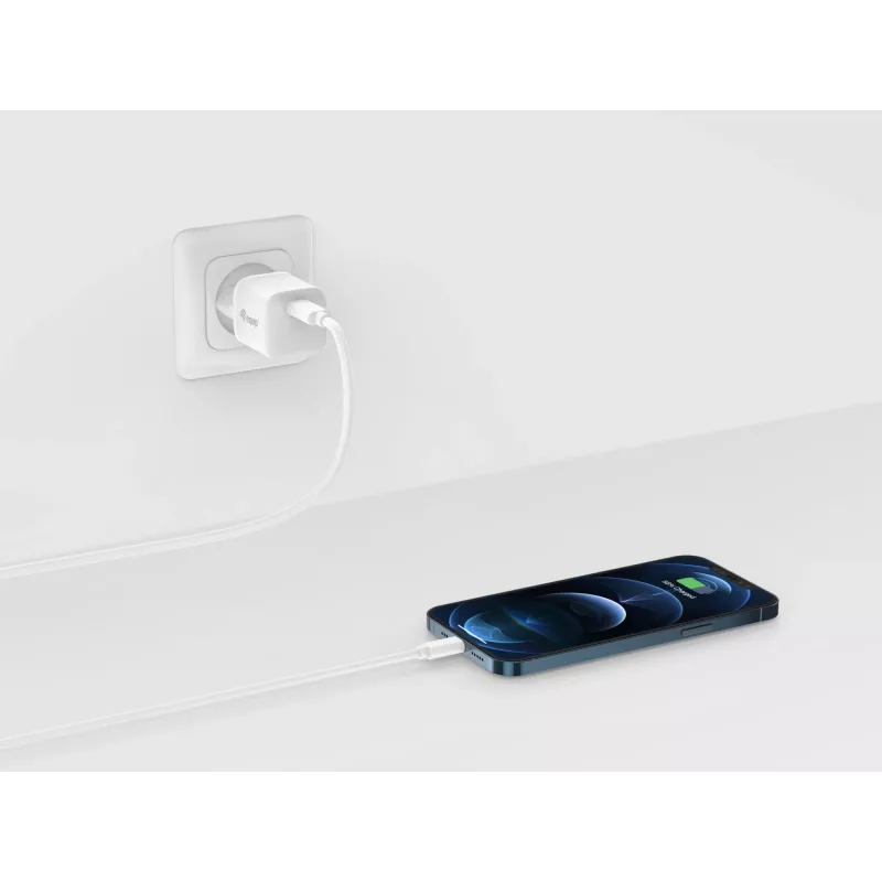 Equip 1 prievado 20 W USB-C PD įkroviklis, vidaus, kintamoji srovė, baltas, 100–240 V