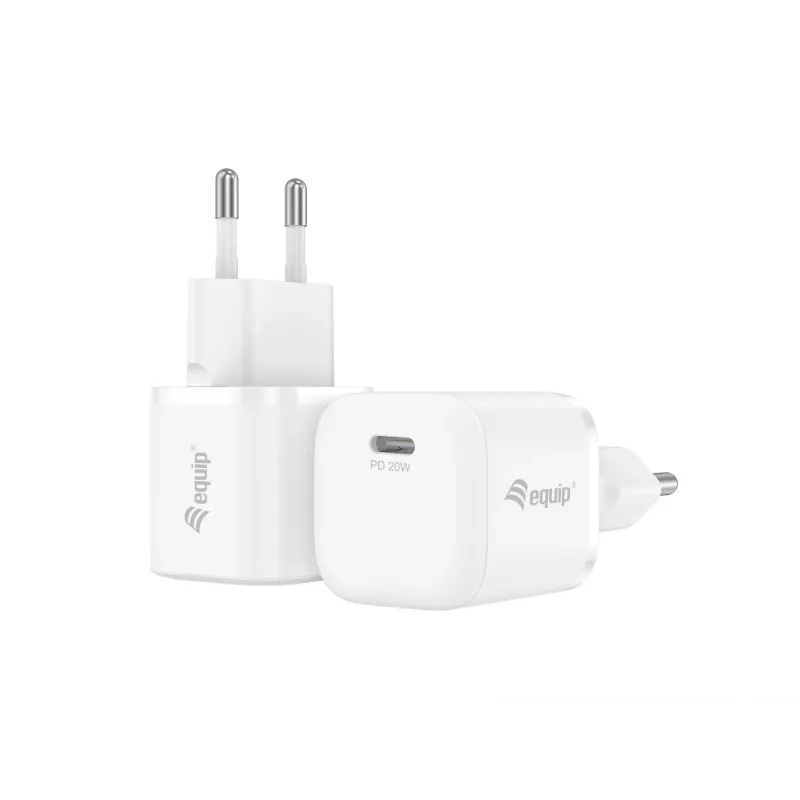 Equip 1 prievado 20 W USB-C PD įkroviklis, vidaus, kintamoji srovė, baltas, 100–240 V
